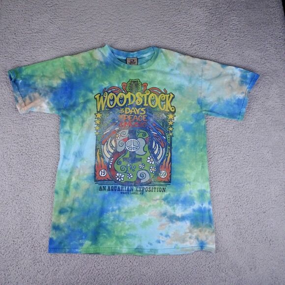 Vintage Liquid Blue Woodstock T Shirt Mens Medium Band Green Tie-Dye Psychedelic - Picture 2 of 11